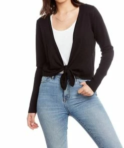 Best Sale 🧨 Chaser Lightweight Sweater Tie Front Cardigan in Black for 👩 women 😀