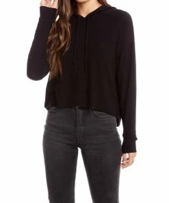 Buy 😍 Chaser Cozy Knit Cropped Hoodie in Black for 👩 women ⭐
