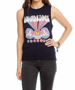 Best reviews of 👏 Chaser Woodstock Cropped Hi-Lo Graphic Muscle Tank in Black for 👩 women ❤️