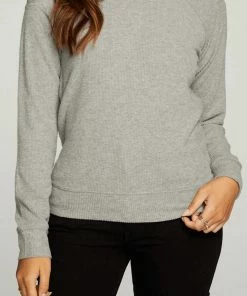 Cheap 🤩 Chaser Rpet Love Rib Off Shoulder Raglan Pullover in Heather Grey for 👩 women 😍