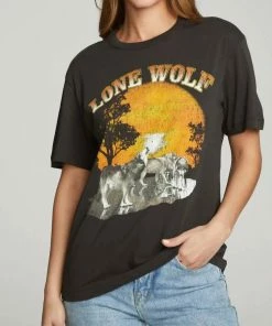 Best deal ✔️ Chaser Lone Wolf Crew Tee in Off-Black for 👩 women 🔔
