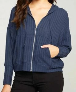 Promo ✔️ Chaser Poor Boy Rib L/S Zip Up Hoodie In Drift for 👩 women 👏