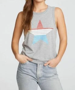Budget ✨ Chaser Vintage Jersey Slit Back Hi Lo Muscle Tank in Heather Gray for 👩 women 👍