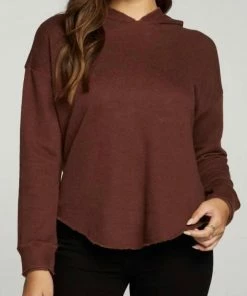 Wholesale ๐งจ Chaser Linen French Terry Long Sleeve ๐ Shirttail Pullover Hoodie in Truffle for ๐ฉ women ๐