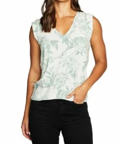 Budget 😉 Chaser Gauze Jersey Rolled Armhole V Neck Muscle Tank in Savannah for 👩 women 🤩