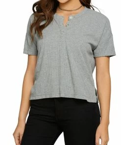 Outlet 🥰 Chaser 👩 Womens Cropped Button Up Henley 🧨