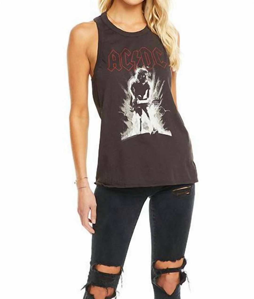 Cheap โญ Chaser Ac/Dc Crew Neck Graphic Tank in Washed Black for ๐ฉ women ๐งจ