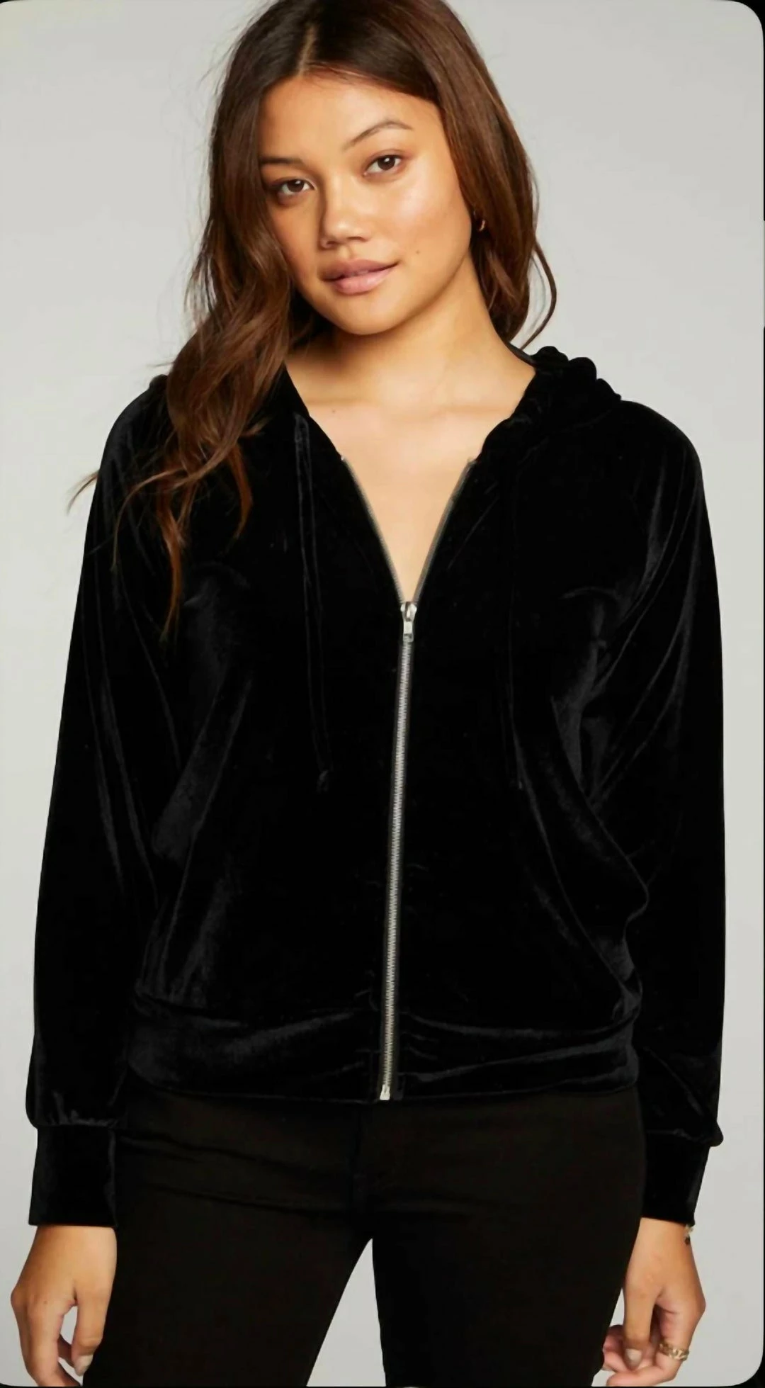 Best Pirce โจ Chaser Velvet Long Sleeve Zip Up Hoodie in True Black for ๐ฉ women โ - Image 3
