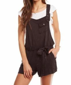 Best deal ✔️ Chaser Heirloom Woven Flouncy Shortalls W/Tie in Black for 👩 women 😀