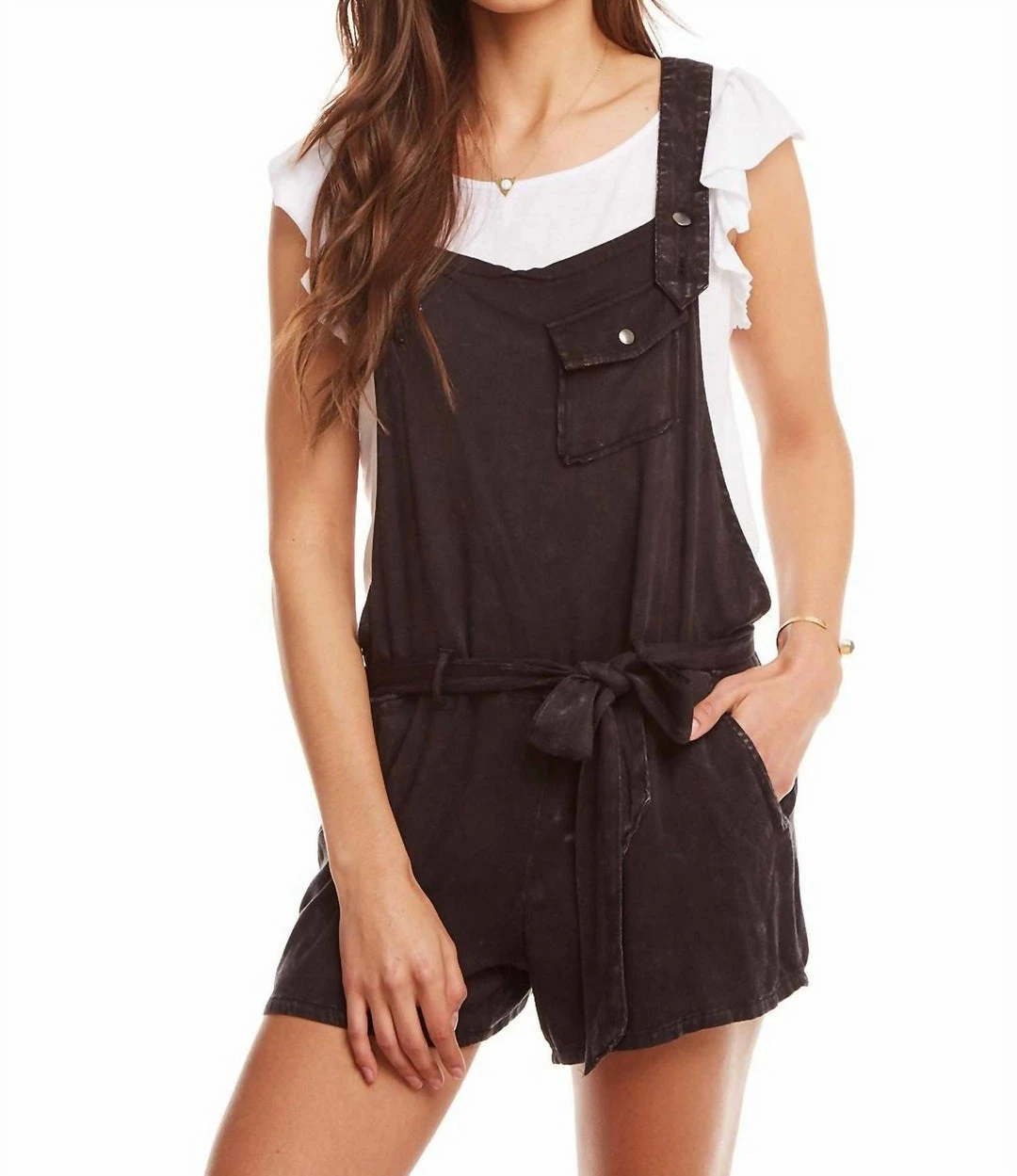 Best deal โ๏ธ Chaser Heirloom Woven Flouncy Shortalls W/Tie in Black for ๐ฉ women ๐