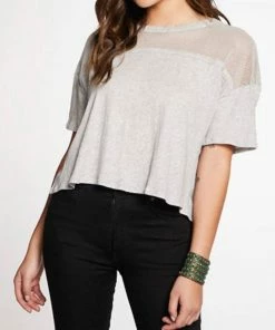 Cheapest 😉 Chaser S/S Gauzy Cotton Mesh Boxy Tee in Heather Grey for 👩 women 😀