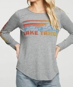 Best deal ⭐ Chaser Triblend Jersey Long Sleeve Crewneck in Streaky Grey Lake Tahoe for 👩 women 🎁