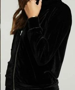Best Pirce ✨ Chaser Velvet Long Sleeve Zip Up Hoodie in True Black for 👩 women ⌛