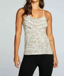 Best Pirce 🌟 Chaser Strappy Ruffle Tie Dye Cami Top in Khaki for 👩 women 😍