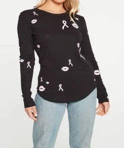 Budget 🧨 Chaser Breast Cancer Awareness Thermal L/S Tee in Black/White for 👩 women 🧨