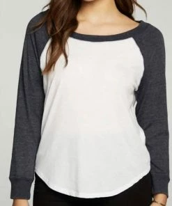 Best deal ✨ Chaser Triblend Jersey Long Sleeve ⚾ Baseball Tee White & Avalon in White And Avalon for 👩 women 👍