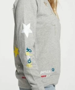 Top 10 ✨ Chaser Cotton Fleece Long Sleeve Sweatshirt Heather Grey Happy Peace in Heather Grey for 👩 women 🛒