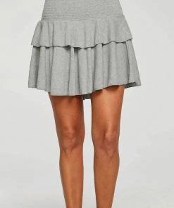 Coupon ❤️ Chaser Cozy Rib Flouncy Tiered Mini 👗 Skirt in Heather Grey for 👩 women 🛒