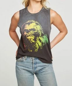 Best Pirce ✔️ Chaser Star Wars Chewbacca Muscle Tank in Faded Black for 👩 women 😀
