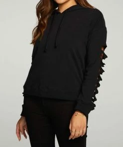 Outlet ๐ Chaser Cotton Fleece Vented Long Sleeve Pullover Hoodie in True Black for ๐ฉ women ๐ฅ