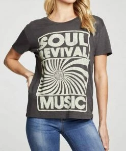 Best Sale ❤️ Chaser Bella Jersey Short Sleeve Crew Neck Tee- Vintage Black Soul Music in Vintage Black for 👩 women 😍