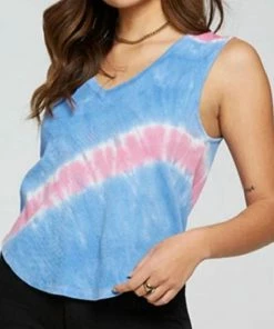 Top 10 😀 Chaser VINTAGE RIB CROPPED HENLEY 👚 SHIRTTAIL TANK in Eclipse Tie Dye for 👩 women 🔥