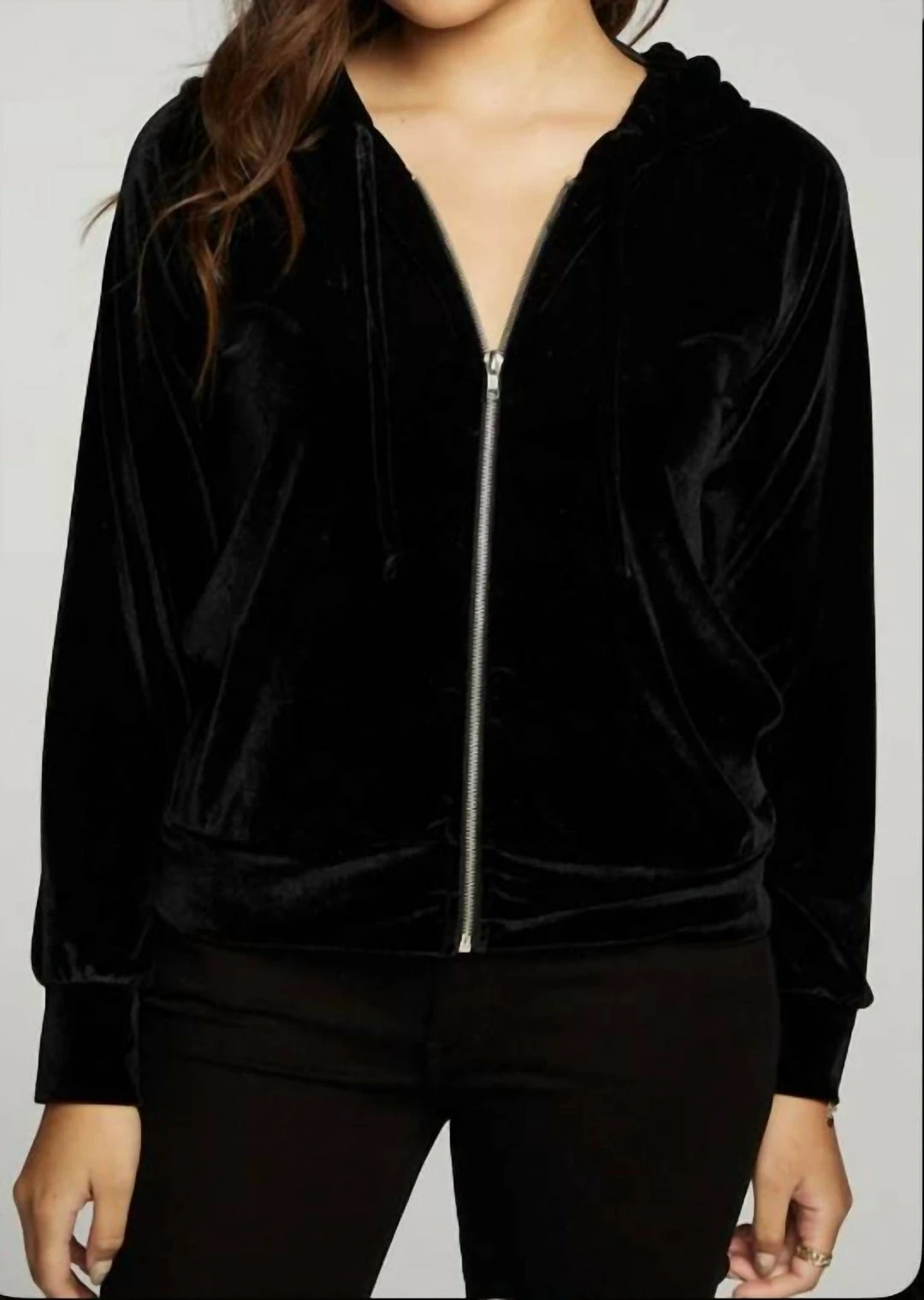 Best Pirce โจ Chaser Velvet Long Sleeve Zip Up Hoodie in True Black for ๐ฉ women โ - Image 2
