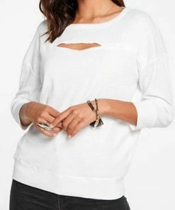 Best deal 🎉 Chaser Rib 3/4 Sleeve Vented Dolman Pullover in White for 👩 women 💯