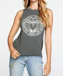 Best Pirce ❤️ Chaser Bon Jovi - Wanted Dead Or Alive Muscle Crop Tank in Safari/Army Green for 👩 women 🤩
