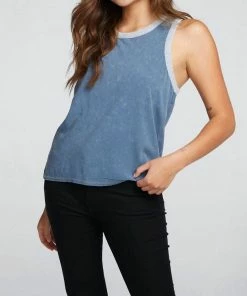 Budget 😍 Chaser Coastal Cloth Racer Tank Denim in Mineral Wash for 👩 women 😀