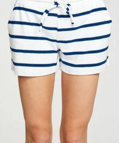 Budget 👍 Chaser Terry Cloth Slit Side Shorts In Stripe Navy/White for 👩 women 👏